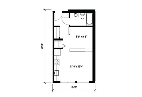 Floor plan for studio, 1 bath, 464 sqft